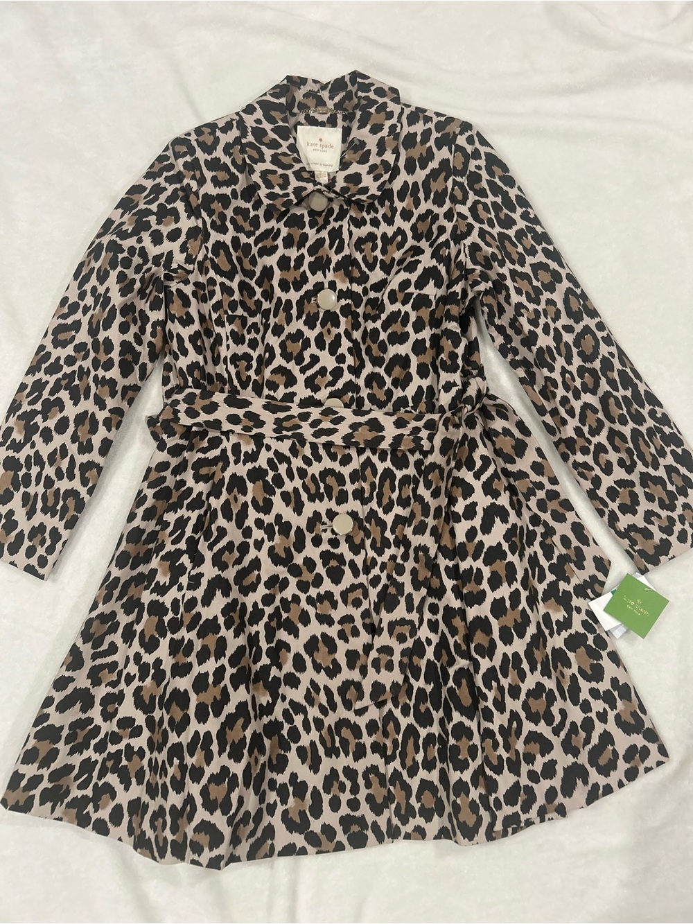 Kate Spade Leopard Trench Coat Womens Large Belted Flared Animal Print NWT new